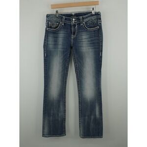 Vigoss Chelsea Bootcut Jeans Women 30x32 Blue Thick Stitch Rhinestone Low Rise